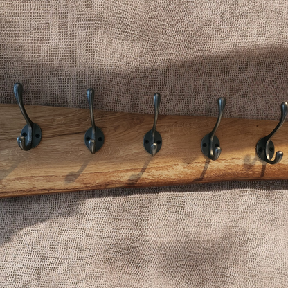 Live edge oak coat hook with plain style hooks