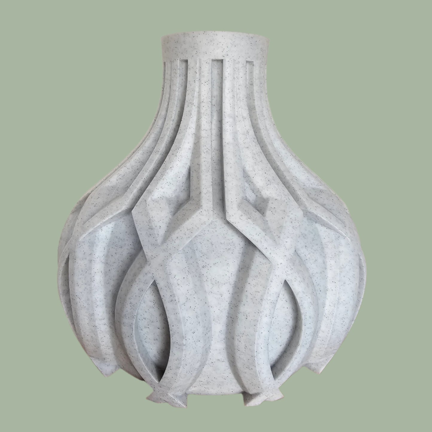 3D printed vase with raised detail in a stone filament