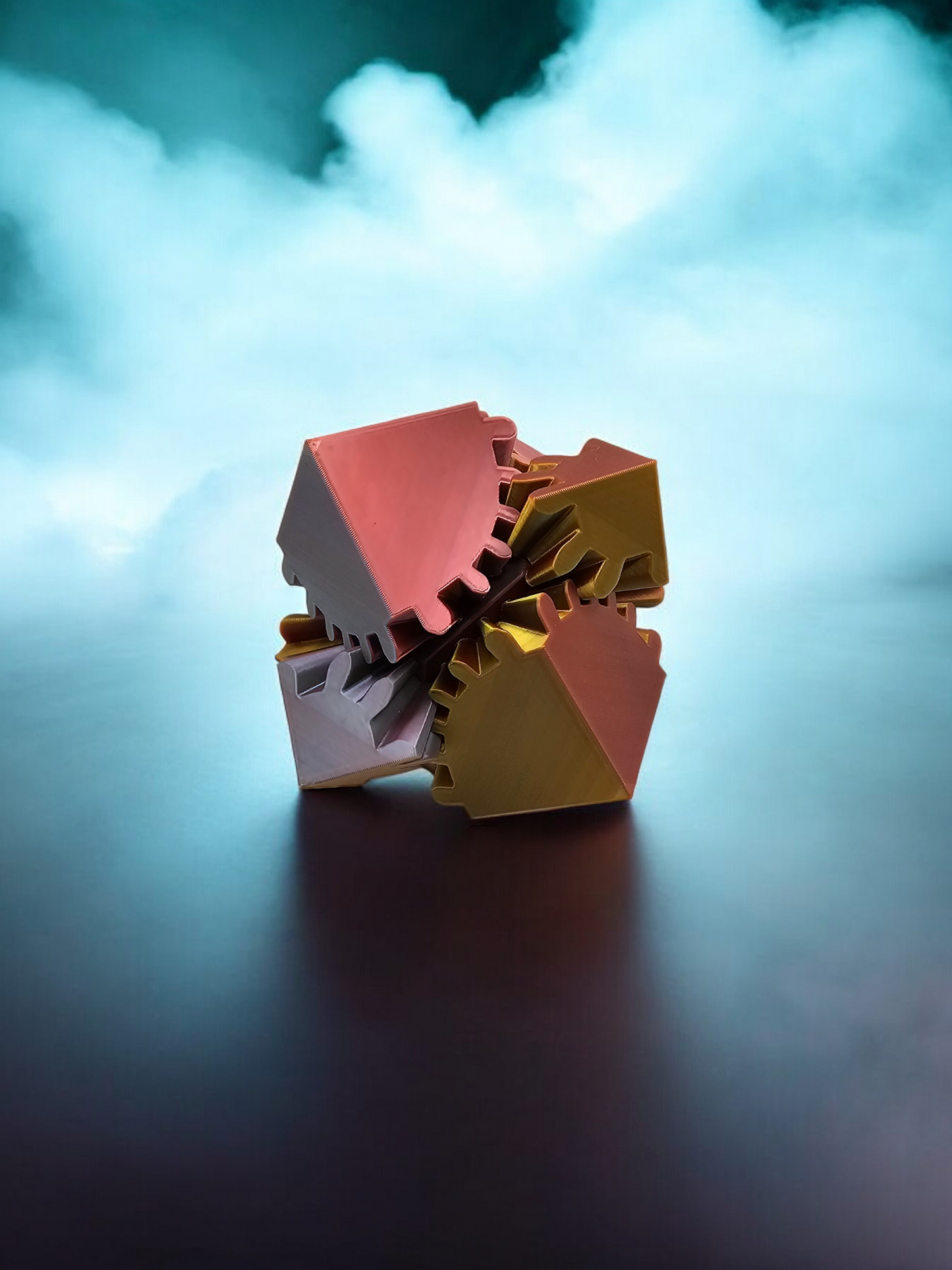 3D printed cube with interlocking gears allowing the cube to be twisted around