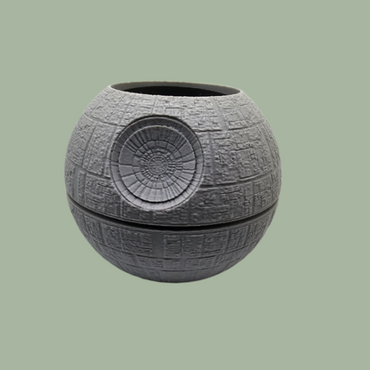 3D printed grey death star style round planter/pot