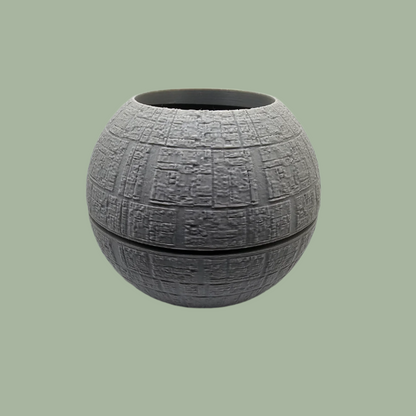 3D printed grey death star style round planter/pot