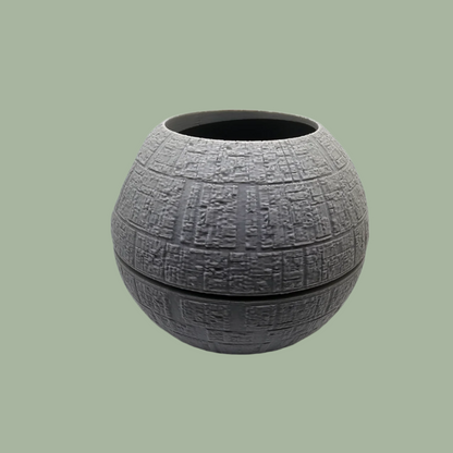 3D printed grey death star style round planter/pot