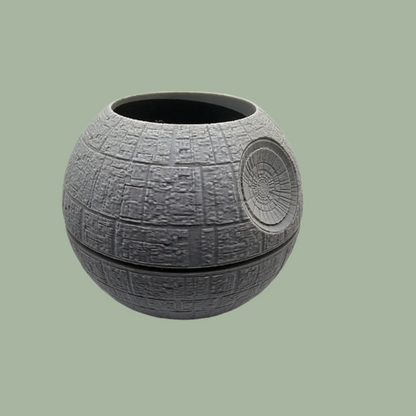 3D printed grey death star style round planter/pot