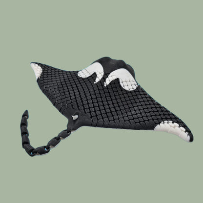 3D printed manta ray with mesh articulated body in white and black