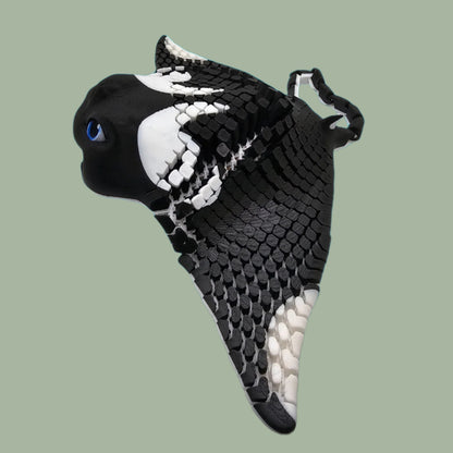 3D printed manta ray with mesh articulated body in white and black