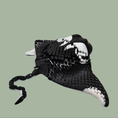 3D printed manta ray with mesh articulated body in white and black