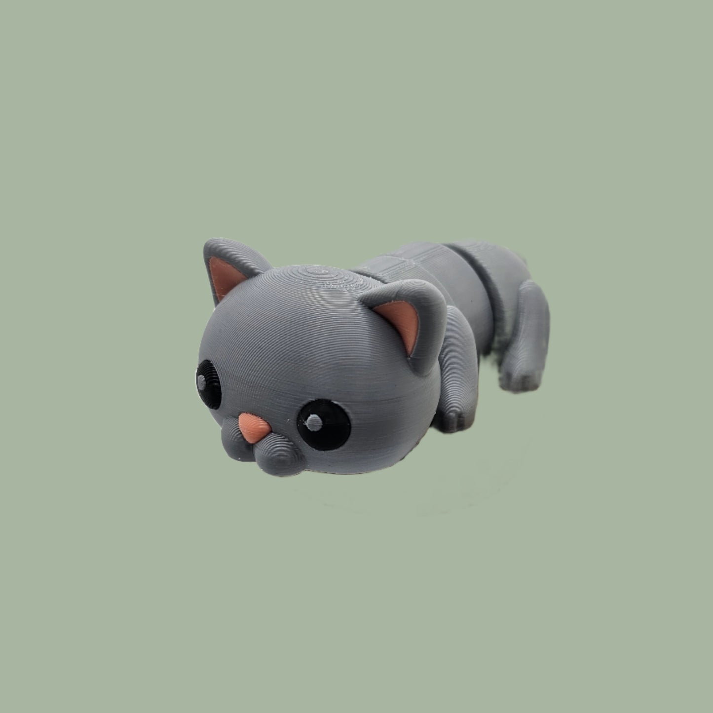 3D printed grey cat articulated desk buddy