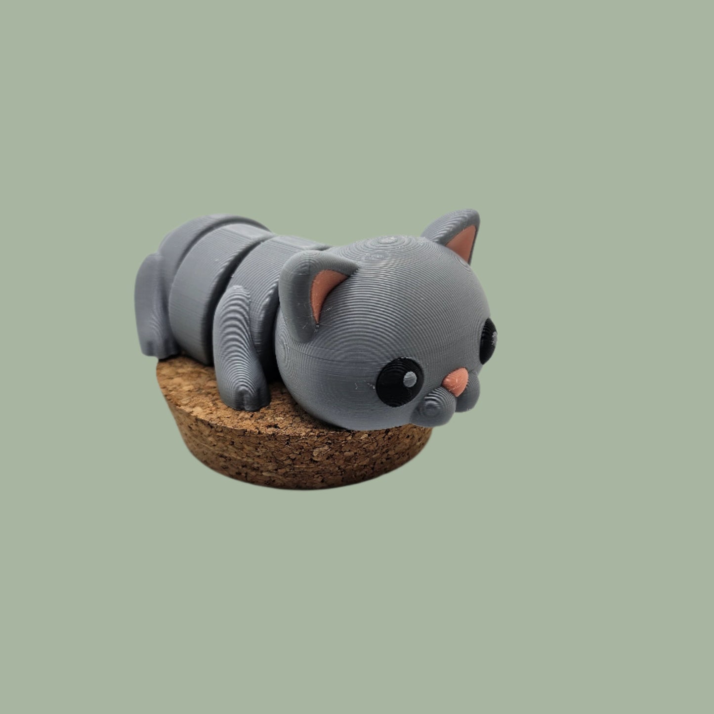 3D printed grey cat articulated desk buddy