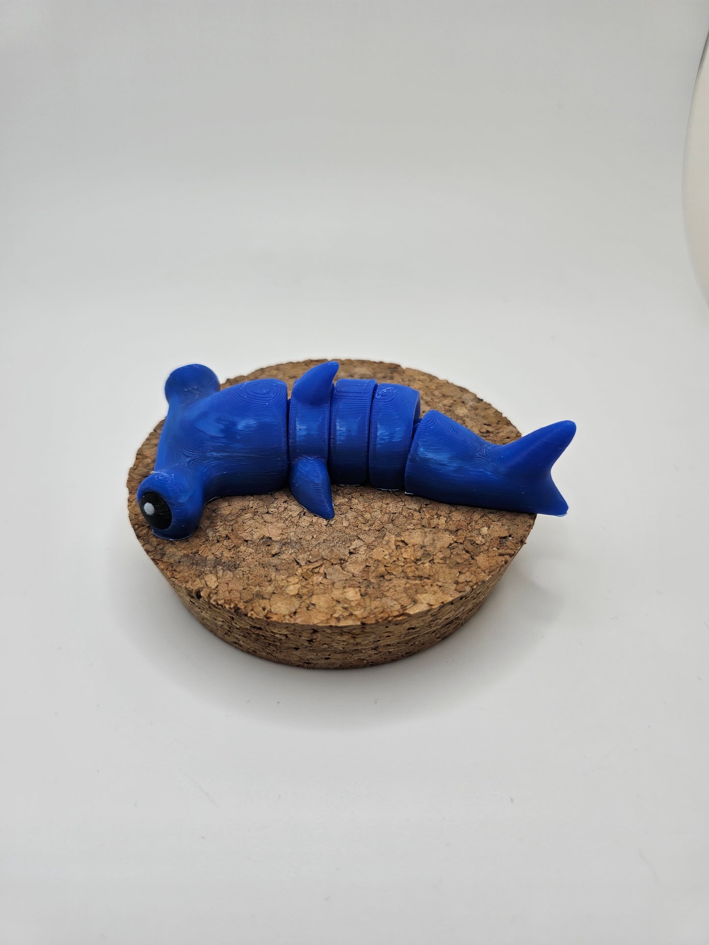 3D printed blue hammerhead shark articulated fridge magnet