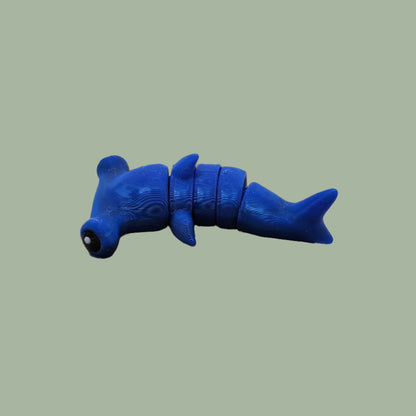 3D printed blue hammerhead shark articulated fridge magnet