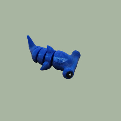 3D printed blue hammerhead shark articulated fridge magnet