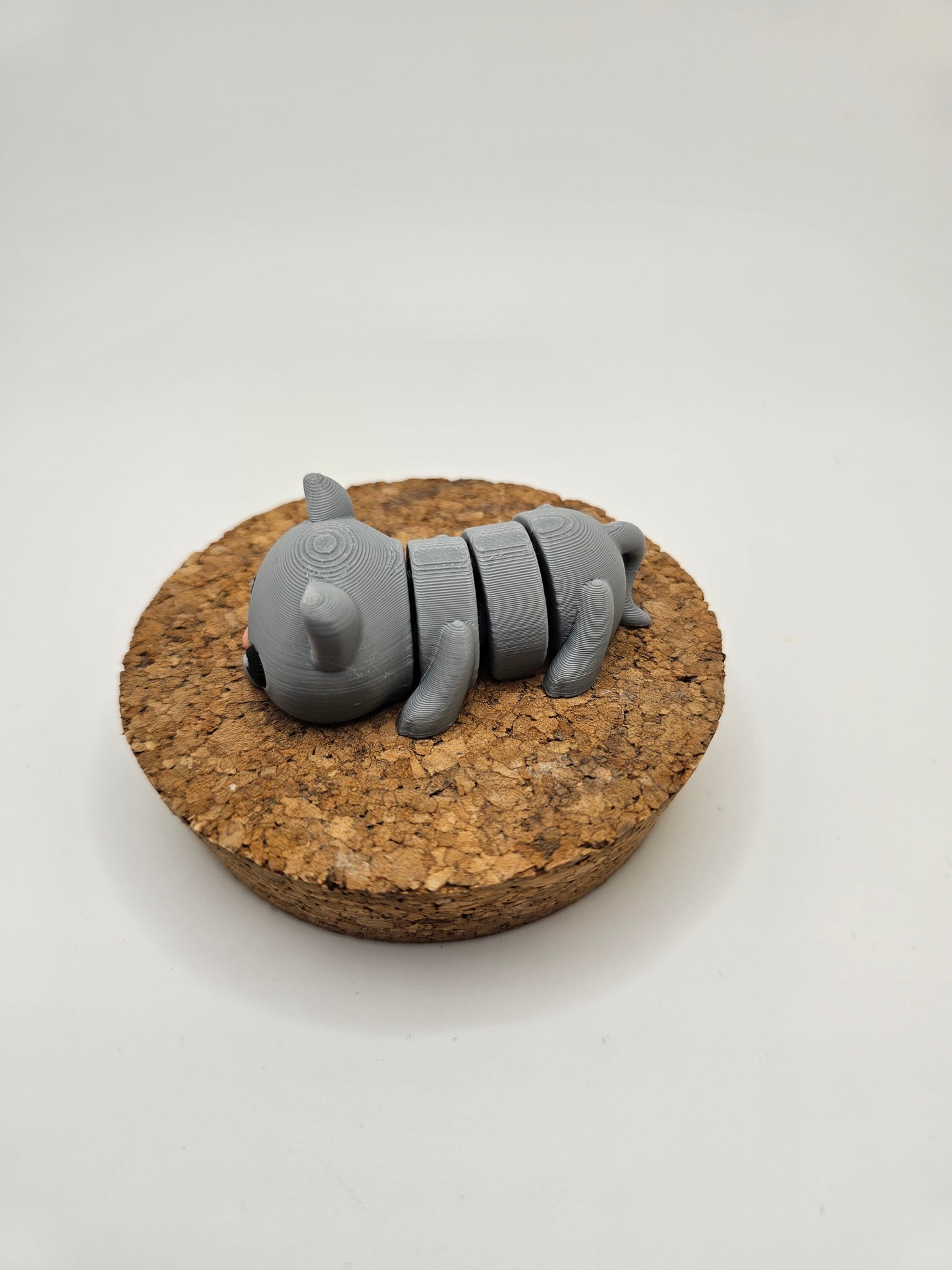 3D printed grey cat articulated fridge magnet