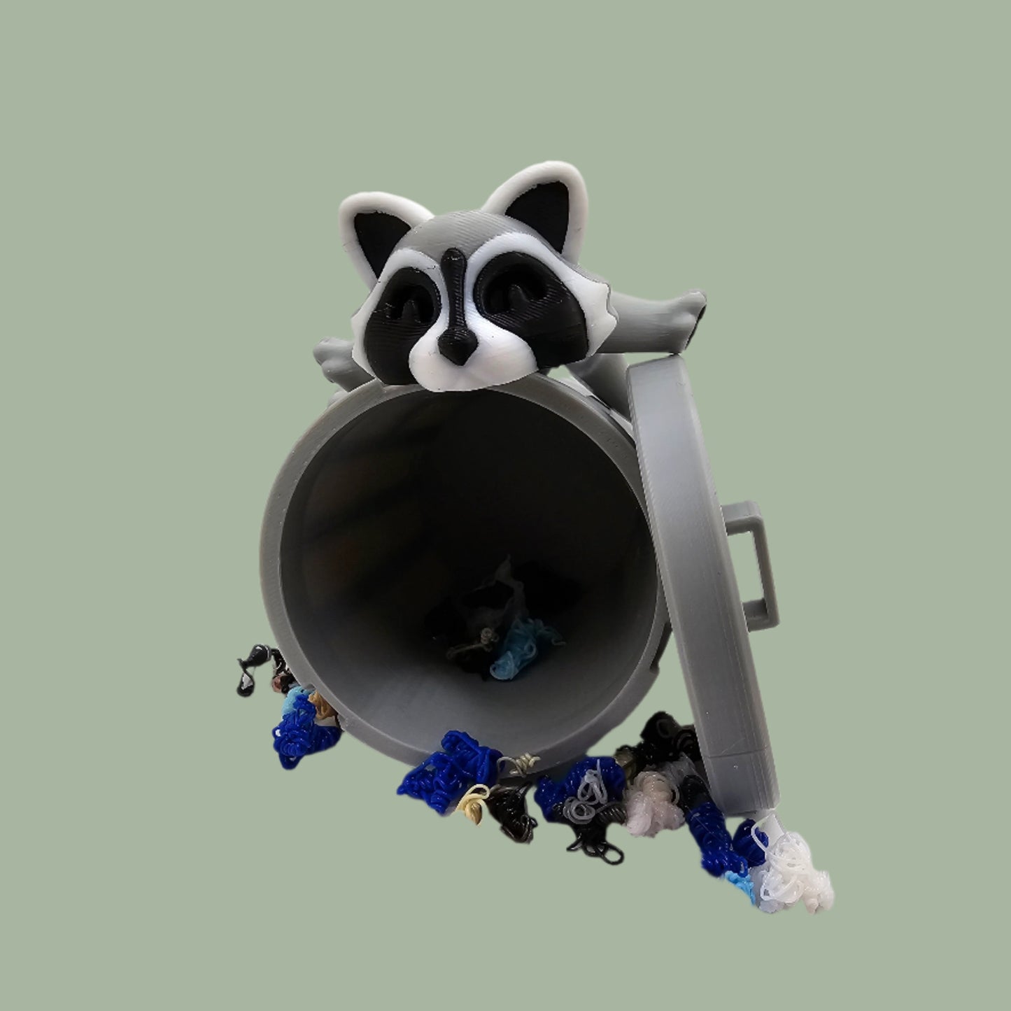 3D printed racoon with trashcan