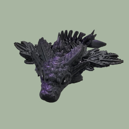 3D printed articulated axolotl dragon in a purple/black colour