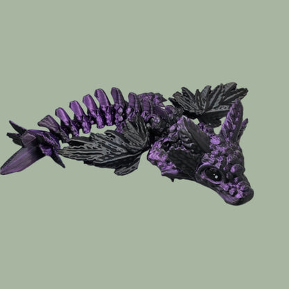 3D printed articulated axolotl dragon in a purple/black colour