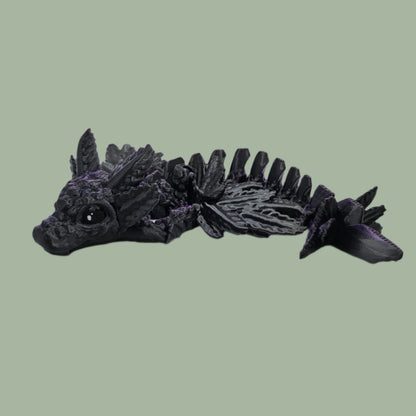 3D printed articulated axolotl dragon in a purple/black colour