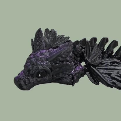 3D printed articulated axolotl dragon in a purple/black colour