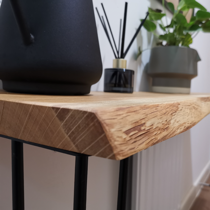 Live edge oak console/hallway table with black square legs