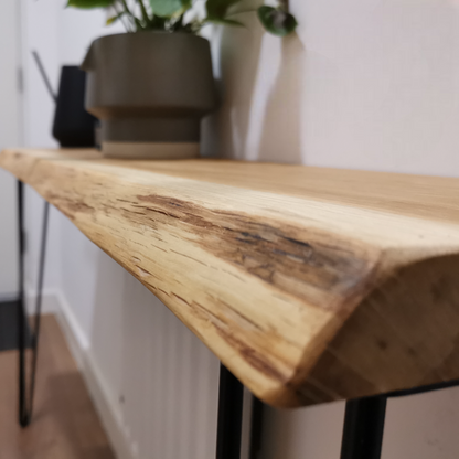 Live edge oak console/hallway table with black square legs