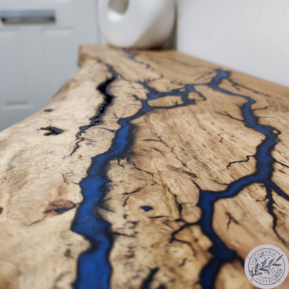 Live edge oak console/hallway table with electrocuted detail infilled with your choice of colour