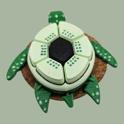 3D printed fruit turtle clicker, with 7 buttons, flexi flippers, in the style of a kiwi