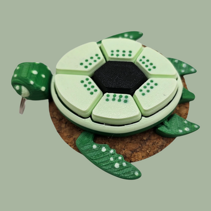 3D printed fruit turtle clicker, with 7 buttons, flexi flippers, in the style of a kiwi