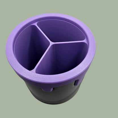 3D printed paint can with handle detail and cartoon style dripping paint in purple