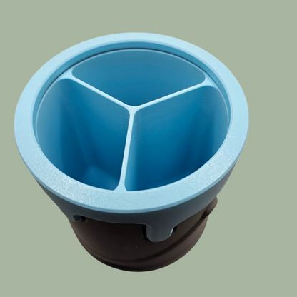 3D printed paint can with handle detail and cartoon style dripping paint in blue