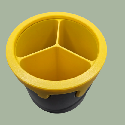 3D printed paint can with handle detail and cartoon style dripping paint in yellow