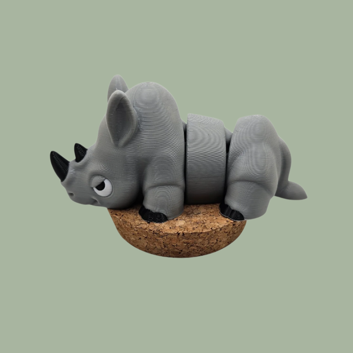 3D printed grey rhino articulated desk buddy