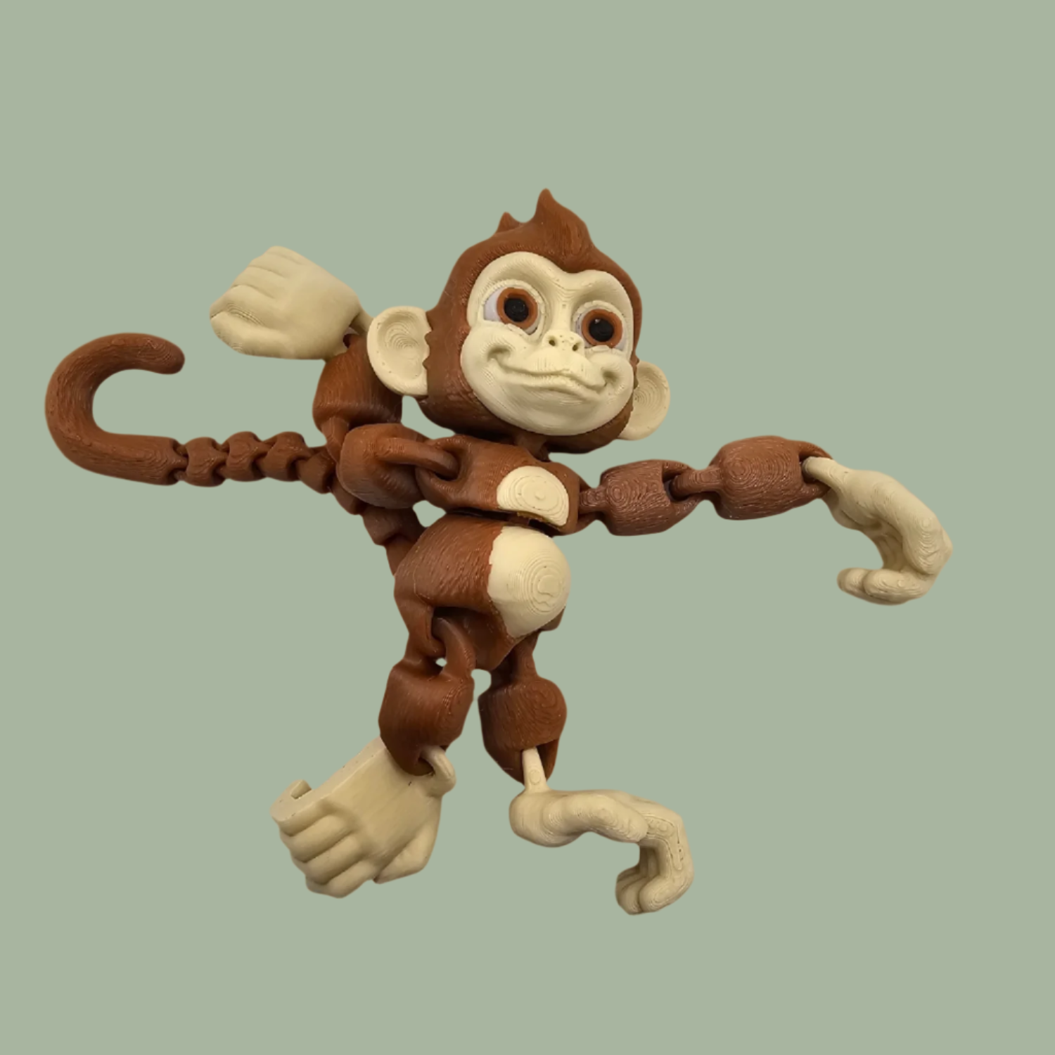 3D printed articulated monkey with hook tail, hook hands, and hook feet