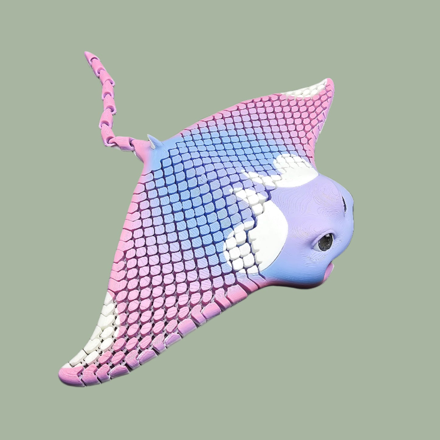 3D printed manta ray with mesh articulated body in a pink and lilac  colour