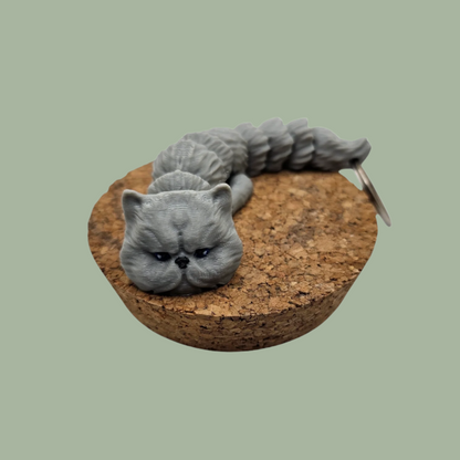 Grey Persian style articulated cat keyring