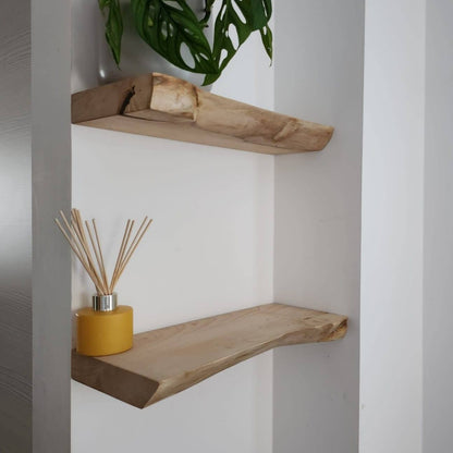 Live Edge English Chestnut Floating Shelves | Fixings Included | Rustic Solid Hardwood | Custom Shelves