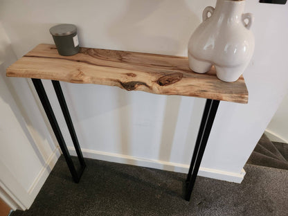 Stunning Live Edge Solid Spalted Horse Chestnut Entryway Table with Square Legs made from beautiful English Hardwood