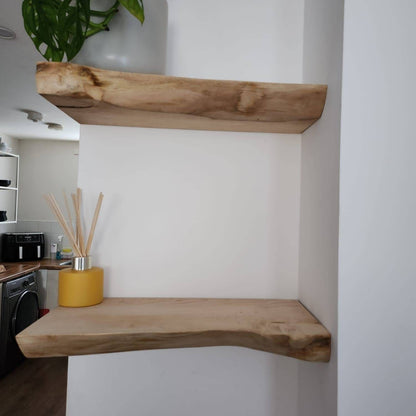 Live Edge English Chestnut Floating Shelves | Fixings Included | Rustic Solid Hardwood | Custom Shelves