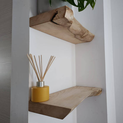 Live Edge English Chestnut Floating Shelves | Fixings Included | Rustic Solid Hardwood | Custom Shelves